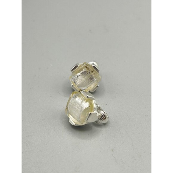 Petite Anne Klein Earrings AK Signed Silver Foiled Silver Tone Small Clip Ons - Picture 3 of 6